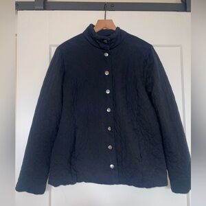 LANDS END soft cotton, quilted snap front barn jacket, navy blue size medium